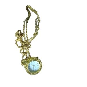 Gold Tone Round Pendant Watch Necklace vintage obo